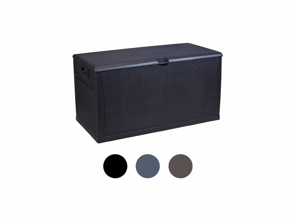 Plastic Deck Box Wicker 120 Gallon, Black - LEISURELIFE Waterproof Storage Container Outdoor Patio Garden Furniture