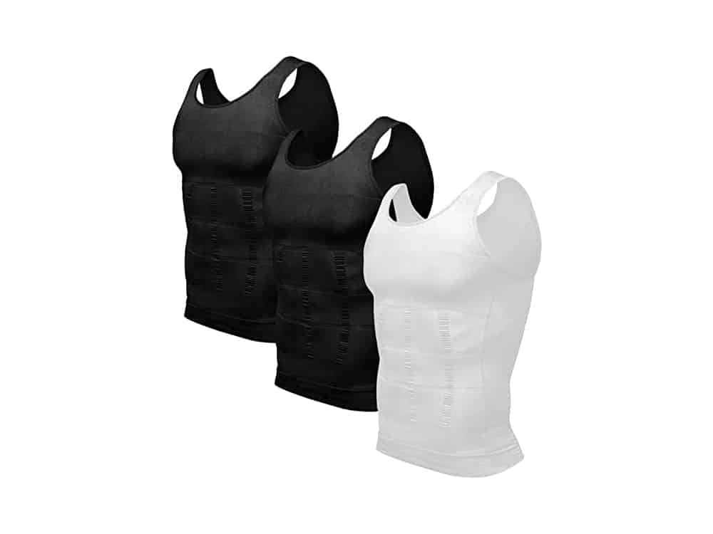 Odoland Mens 3 Pack Body Shaper Slimming Tummy Vest Thermal Compression Shirt Tank Top Shapewear