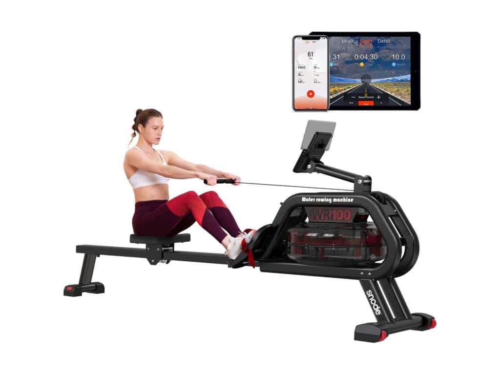 SNODE Water Rowing Machine with APP, Rowing Machine Indoor Exercise Rower 331Lbs Capacity, Soft Seat, Smooth Quiet Home Fitness Workout