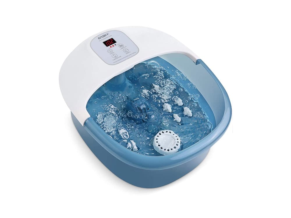 Foot Spa Bath Massager with Heat Bubbles Vibration, 14 Shiatsu Massaging Rollers to Relax Tired Feet, Adjustable Temperature Pedicure Tub for Home Office Use