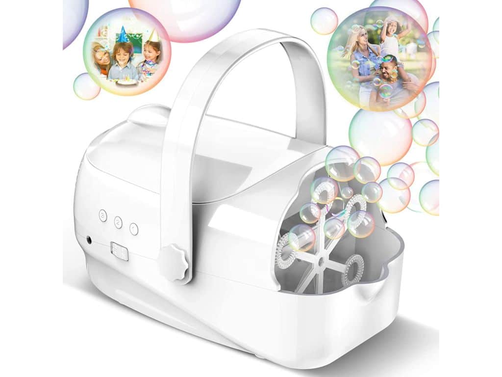 Hamdol Bubble Machine, Auto Bubble Blower Portable Bubble Maker for Kids with 4500+ Bubble/min, 3 Speeds, Brushless Motor, Powered by Plug-in or Batteries, Bubble Toys for Indoor Outdoor Wedding Party