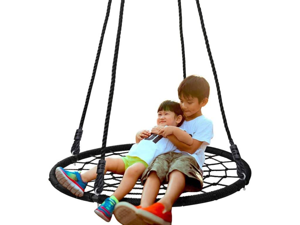 SUPER DEAL 40'' Spider Web Tree Swing Net Swing Platform Rope Swing 71" Detachable Nylon Rope Swivel, Max 600 Lbs, Extra Safe and Durable, Fun for Kids