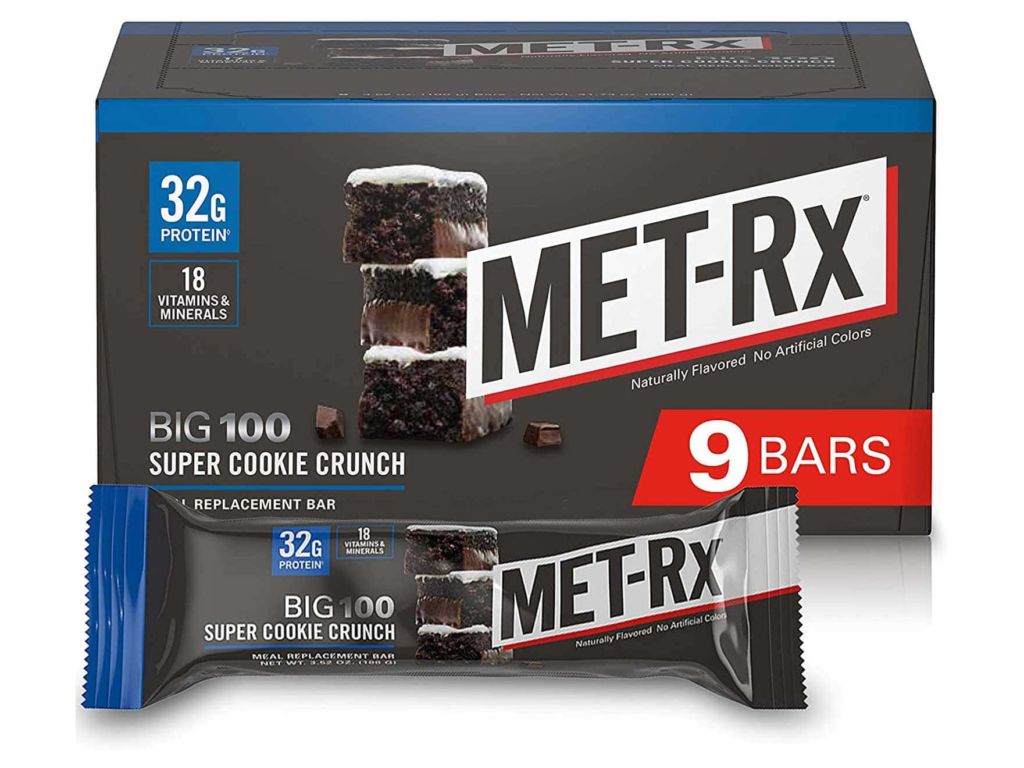 MET-Rx Big 100 Colossal Protein Bars, Great as Healthy Meal Replacement, Snack, and Help Support Energy, Gluten Free, Super Cookie Crunch, With Vitamin A, Vitamin C, and Zinc, 100 g, 9 Count