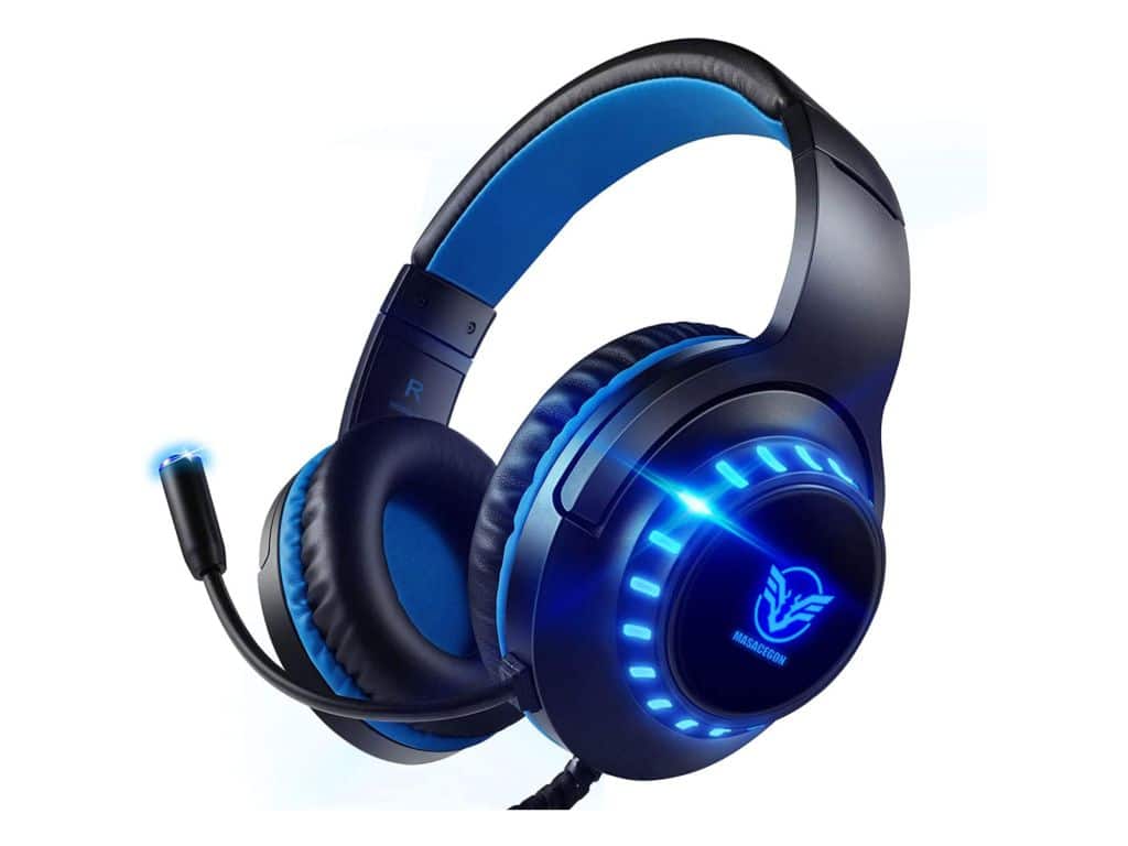 Pacrate PS4 Headset with Microphone for Laptop Computer Nintendo Xbox One Headset Noise Cancelling Gaming Headphones with Microphone Stereo Gaming Headset PC for Kids Adults LED Lights Deep Bass