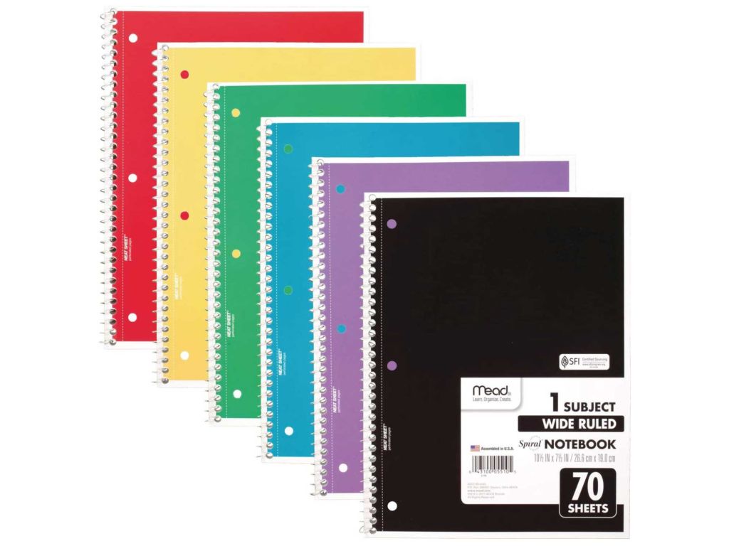 Mead Spiral Notebooks, 1 Subject, Wide Ruled Paper, 70 Sheets, Colored Note Books, Lined Paper, Home School Supplies for College Students & K-12, 10-1/2" x 7-1/2" Assorted Colors, 6 Pack (73063)