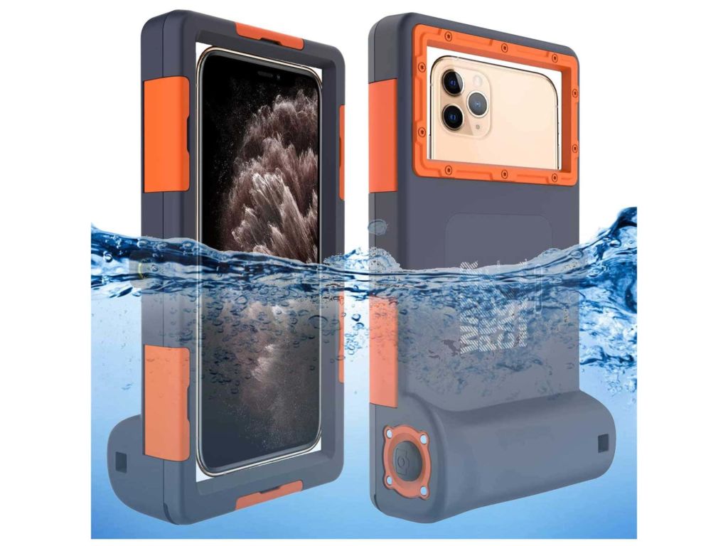 Willbox Professional [15m/50ft] Diving Surfing Swimming Snorkeling Photo Video Waterproof Protective Case Underwater Housing for Galaxy and iPhone Series Smartphones with Lanyard (Orange)