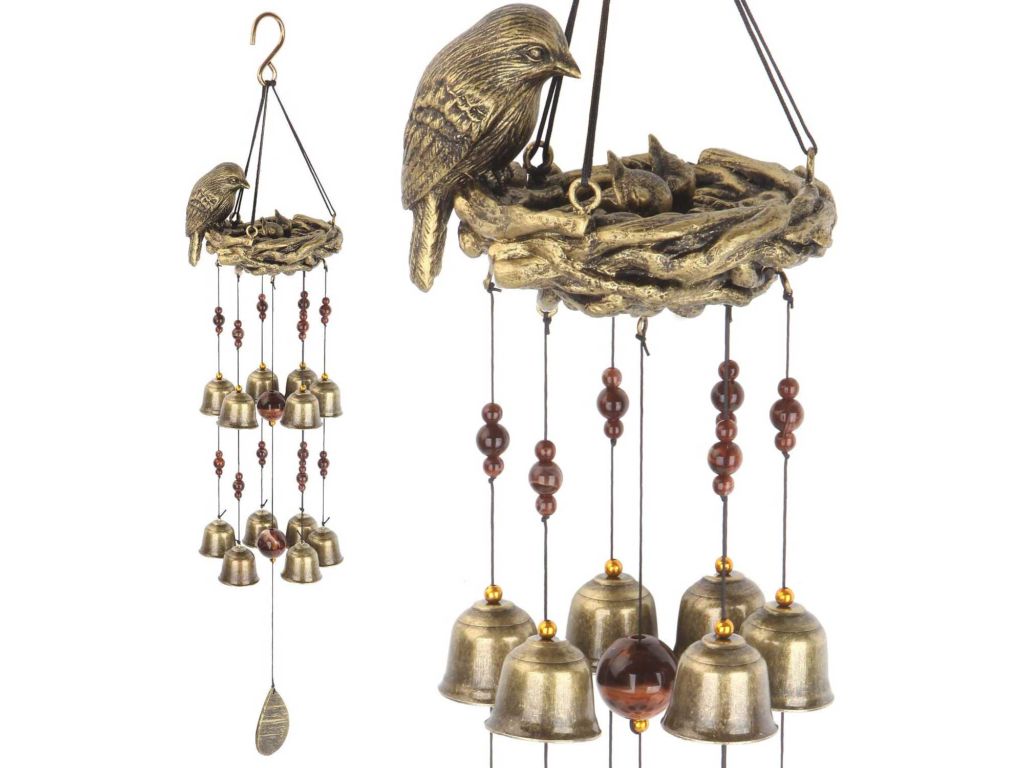 Gardenvy Bird Nest Wind Chime, Bird Bells Chimes with 12 Wind Bells for Glory Mother’s Love Gift, Garden Backyard Church Hanging Decor, Bronze