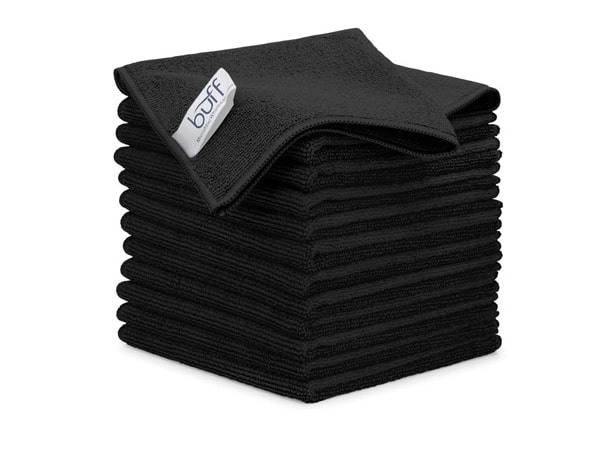 12" x 12" Buff Pro Multi-Surface Microfiber Cleaning Cloths | Black - 12 Pack | Premium Microfiber Towels for Cleaning Glass, Kitchens, Bathrooms, Automotive