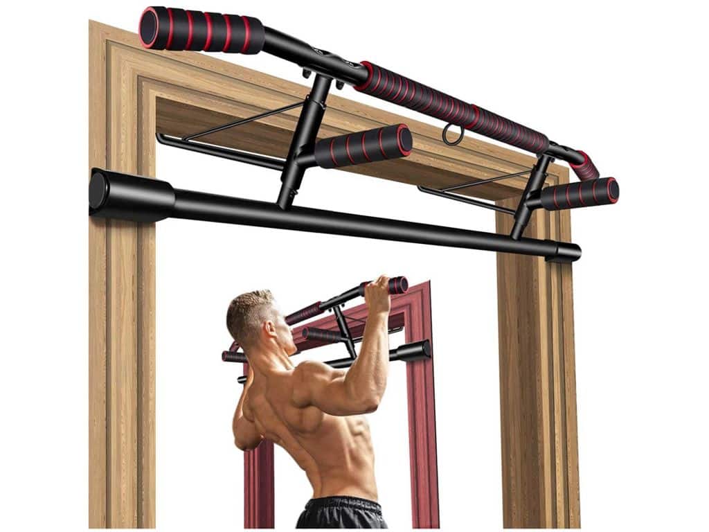 Gruper Foldable Pull Up Bar for Doorway, No Screw Chin Up Bar for Home Workout, Training Equipment for Men, Ergonomic Design Hand Bar with Anti-Slip NBR Foam Covered,