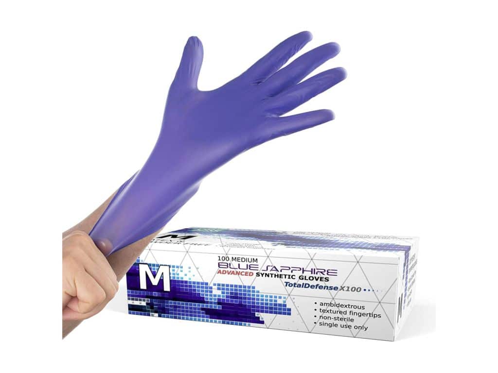 Powder Free Disposable Gloves Medium - 100 Pack - Nitrile and Vinyl Blend Material - Extra Strong, 4 Mil Thick - Latex Free, Food Safe, Blue - Medical Exam Gloves, Cleaning Gloves