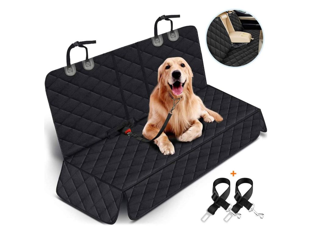 Yuntec Dog Car Seat Cover, Dog Seat Cover for Back Seat Car Seat Protector for Dogs Pets Waterproof Pet Seat Cover with 2 Dog Seat Belts, Non-Slip Bench Seat Covers Armrest for Cars Trucks SUVs