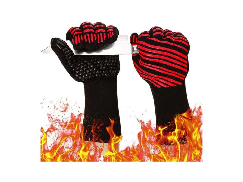 932℉ Extreme Heat Resistant Gloves, Silicone Oven Mitts for Kitchen - High Heat BBQ Gloves for Grilling, Large Oven Gloves for Men, Long Grill Gloves for Cooking, Grilling Mitts (Normal, Red)