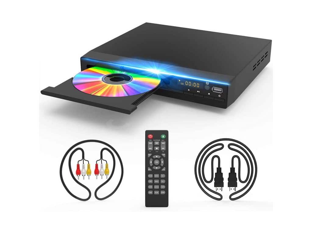 Jinhoo DVD Player for TV, DVD, CD Player with HD 1080p Upscaling, HDMI & AV Output (HDMI & AV Cable Included), All-Region Free, Coaxial Port, USB Input, Remote Control Included