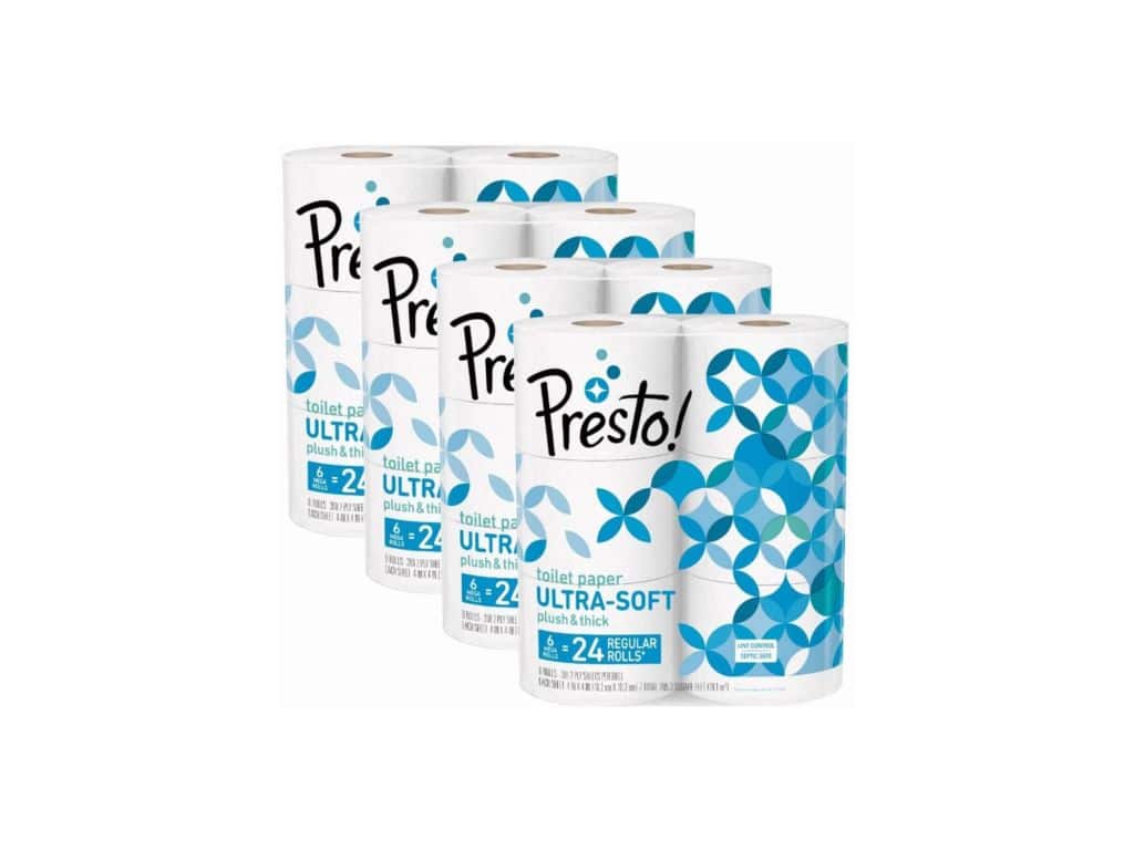 Amazon Brand - Presto! 308-Sheet Mega Roll Toilet Paper, Ultra-Soft, 24 Count