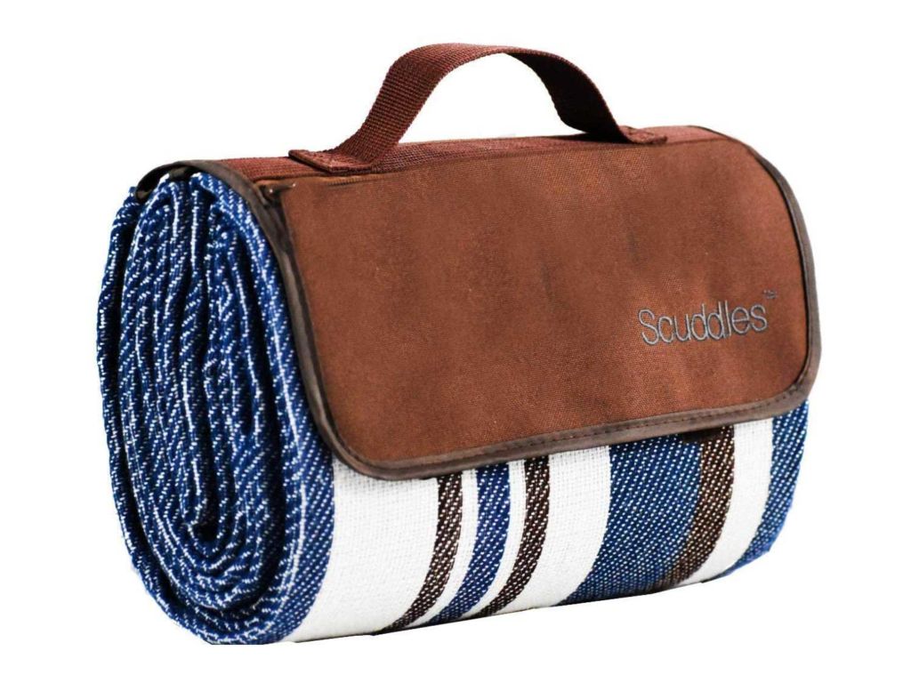 Extra Large Picnic & Outdoor Blanket Dual Layers for Outdoor Water-Resistant Handy Mat Tote Spring Summer Blue and White Striped Great for The Beach, Camping on Grass Waterproof Sandproof (SC-CM-01)