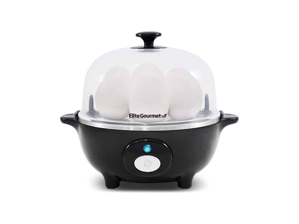 Elite Cuisine EGC-007B Easy Electric Egg Poacher, Omelet & Soft, Medium, Hard-Boiled Egg Cooker with Auto-Shut off and Buzzer, 7 Egg Capacity, Black