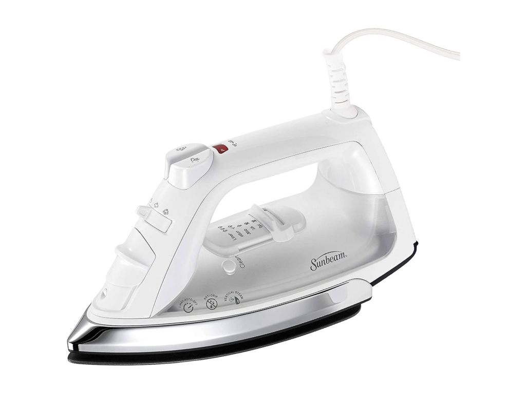 Sunbeam Classic 1200 Watt Mid-size Anti-Drip Non-Stick Soleplate Iron with Shot of Steam/Vertical Shot feature and 8' 360-degree Swivel Cord, White/Clear, GCSBCL-317-000