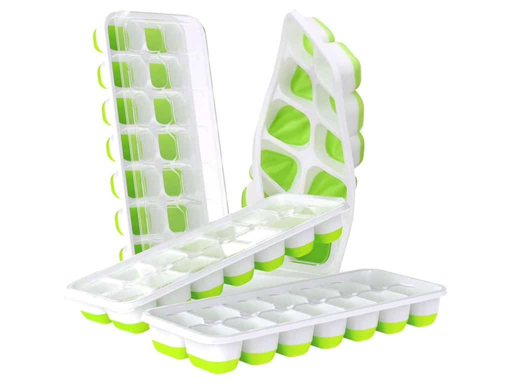 DOQAUS Ice Cube Trays 4 Pack, Easy-Release Silicone & Flexible 14-Ice Cube Trays with Spill-Resistant Removable Lid, LFGB Certified and BPA Free, for Cocktail, Freezer, Stackable Ice Trays with Covers
