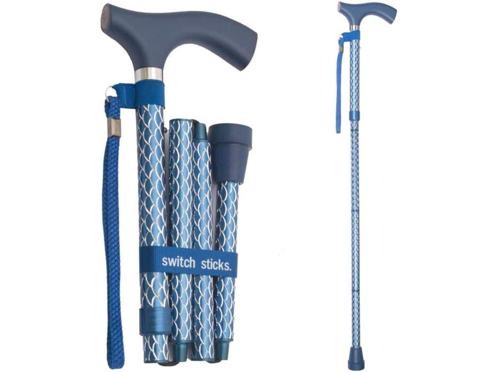Switch Sticks Walking Cane for Men or Women, Foldable and Adjustable from 32-37 inches, Engraved Azure