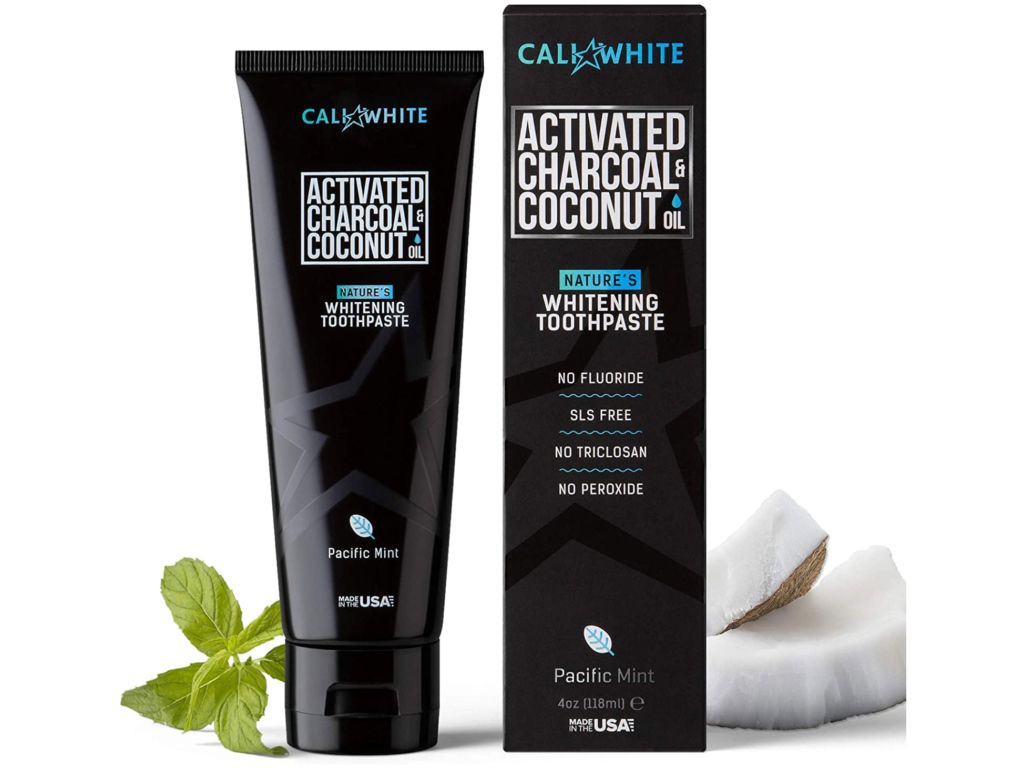 Cali White Activated Charcoal & Organic Coconut Oil Teeth Whitening Toothpaste, Made in USA, Natural Teeth Whitener, Vegan, Fluoride-Free, Sulfate-Free, Organic, Black Toothpaste, Pacific Mint (4oz)