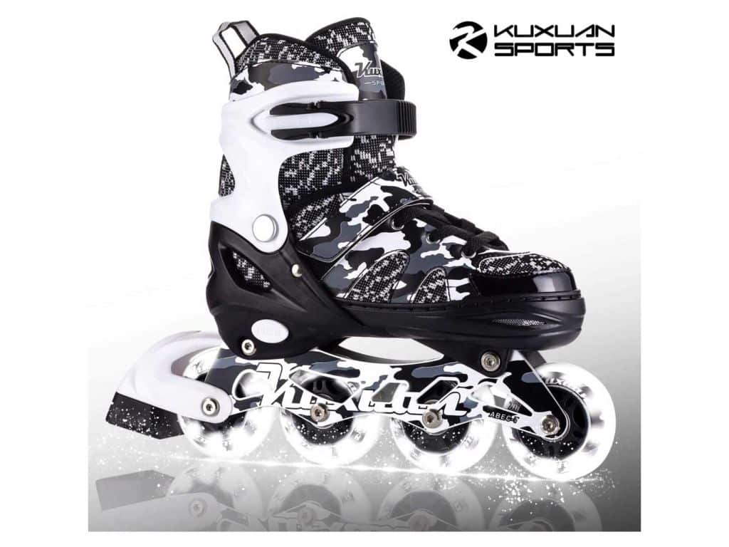 Kuxuan Boys and Girls Camo Adjustable Inline Skates with Light up Wheels, Fun Illuminating Roller Blading for Kids Girls Youth
