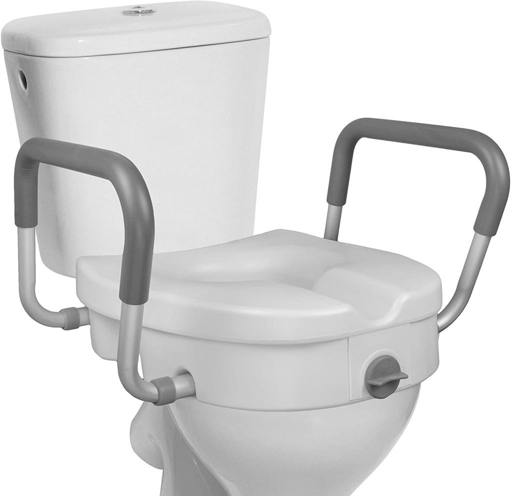 RMS Raised Toilet Seat - 5 Inch Elevated Riser with Adjustable Padded Arms - Toilet Safety Seat for Elongated or Standard Commode. Brand: RMS