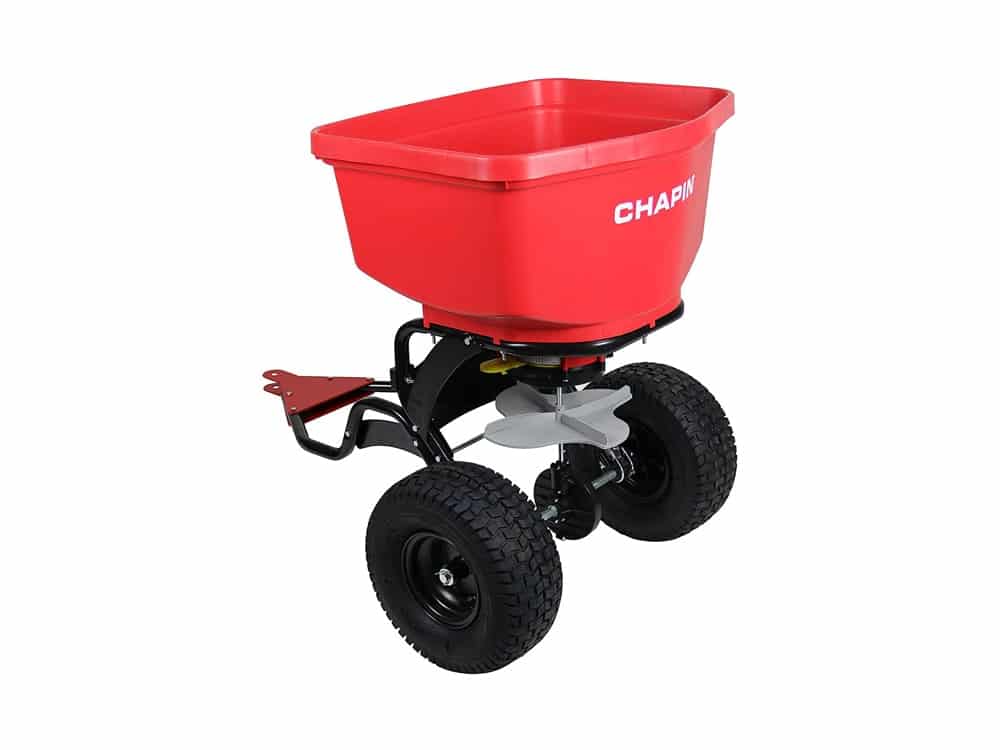 Chapin International 8620B 150 lb Tow Behind Spreader with Auto-Stop, Red