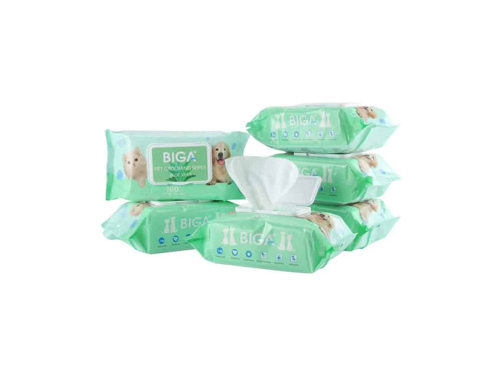 Deodorizing Hypoallergenic Pet Wipes with Fragrance Free Natural Organic for Cleaning Face Butt Eyes Ears Paws Teeth 100ct per Pack