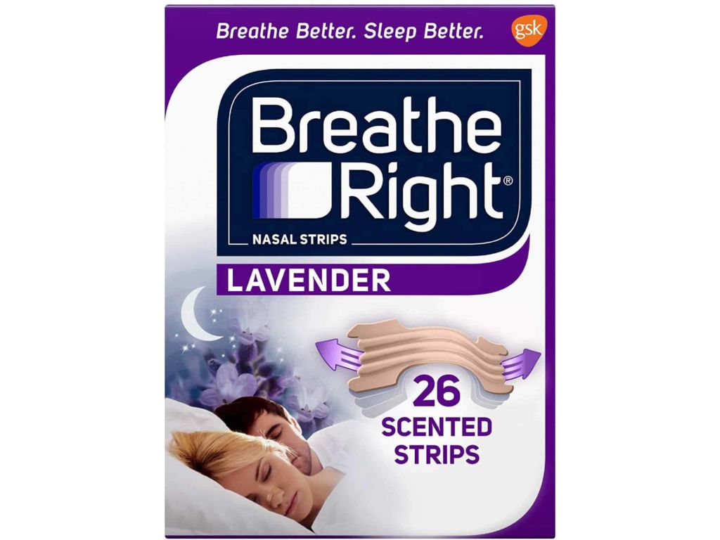 Breathe Right Nasal Strips to Stop Snoring, Drug-Free, Calming Lavender, 26 Count (Pack of 1)