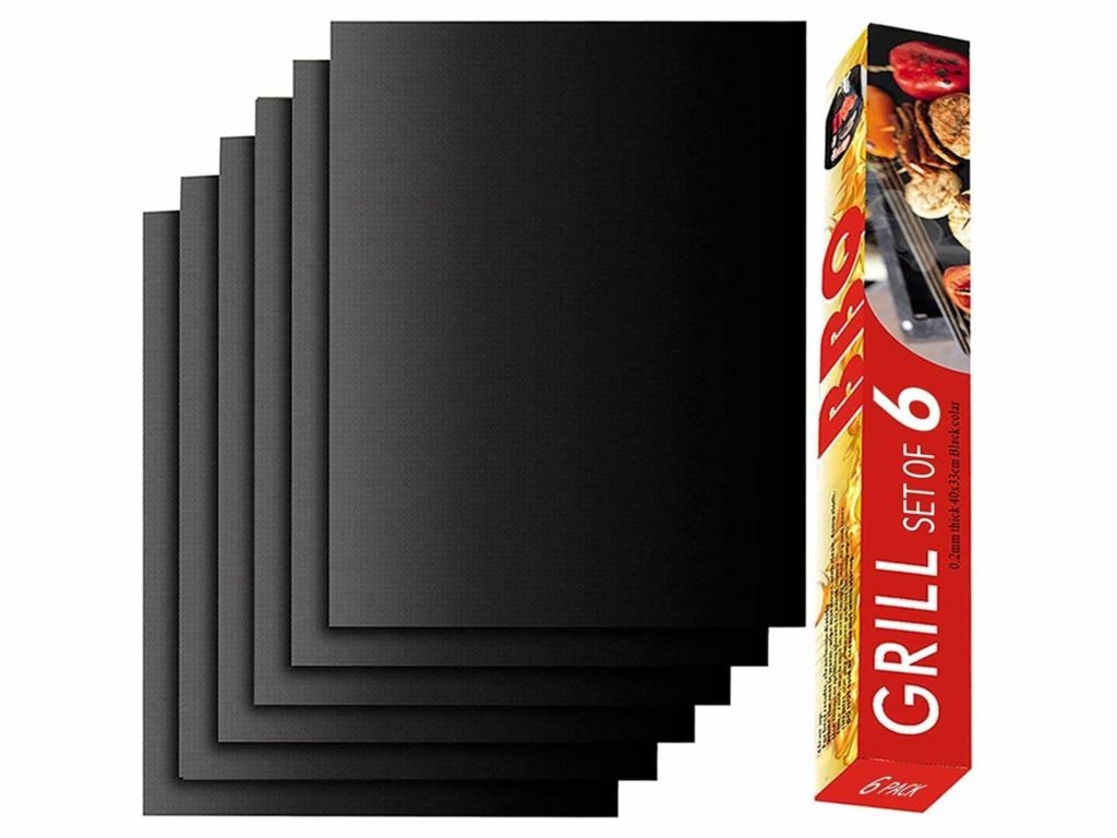 RENOOK Grill Mat Set of 6-100% Non-Stick BBQ Grill Mats, Heavy Duty, Reusable, and Easy to Clean - Works on Electric Grill Gas Charcoal BBQ - 15.75 x 13-Inch, Black