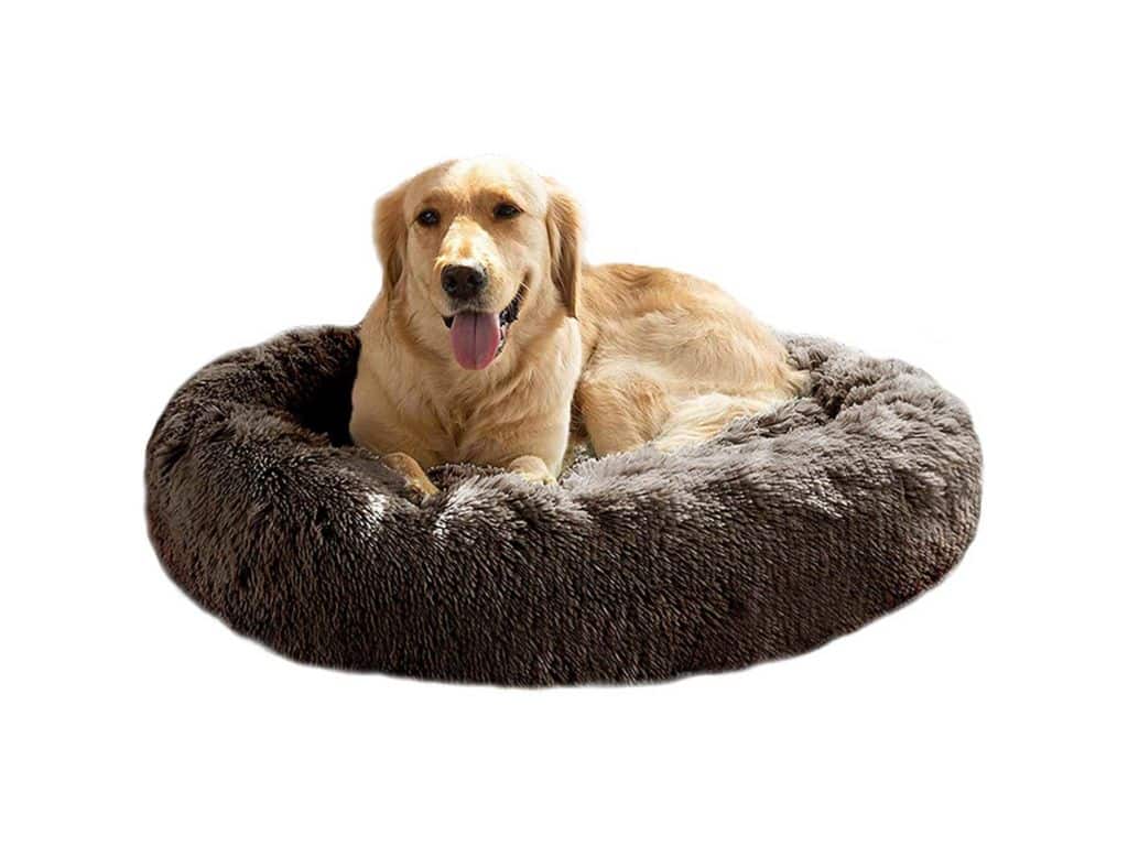 MFOX Calming Dog Bed (L/XL/XXL/XXXL) for Medium and Large Dogs Comfortable Pet Bed Faux Fur Donut Cuddler Up to 25/35/55/100lbs