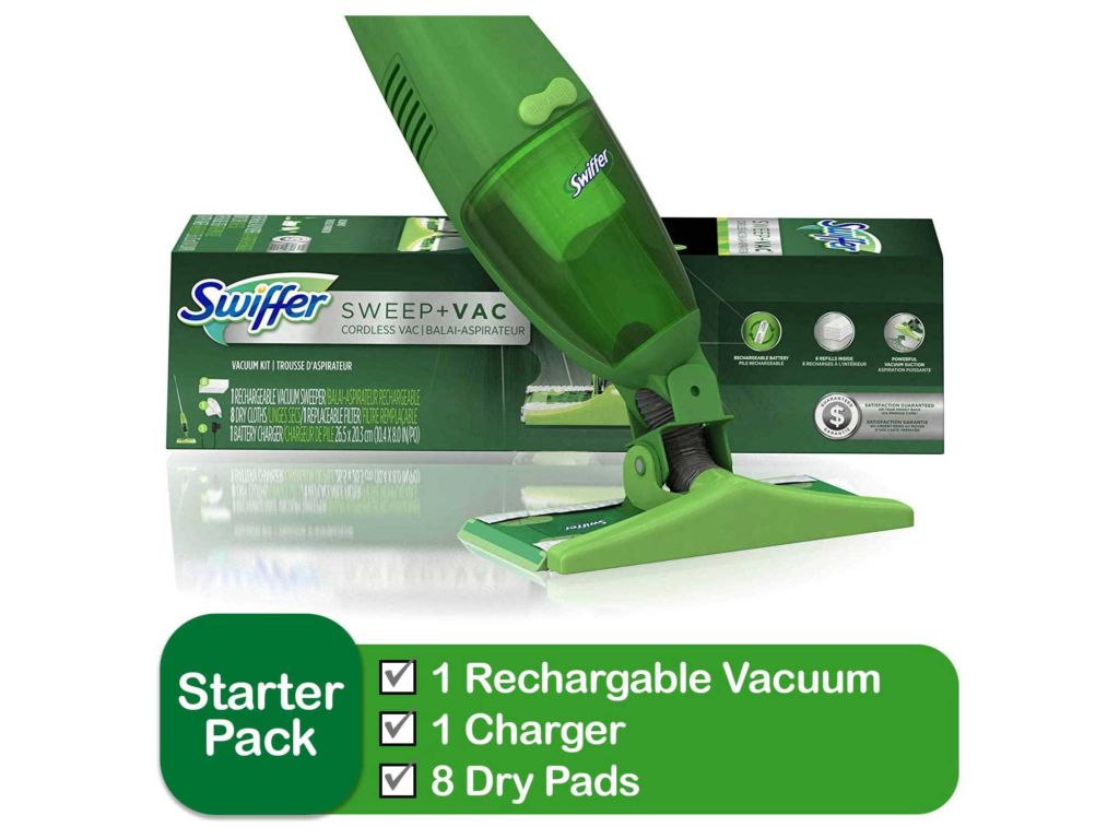 Swiffer Sweep and Vac Vacuum Cleaner for Floor Cleaning, Includes: 1 Rechargable Vacuum, 8 Dry Pads, 1 Charger