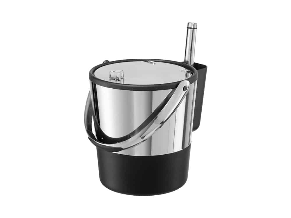 Oggi Double-Wall Stainless Steel/Black Insulated Bucket With Lid & Ice Scoop Keeps Ice Cold & Dry, Comfortable Carry Handle, for Home Bar, Chilling Beer, Champagne, Wine, 4 Quart / 3.8 L