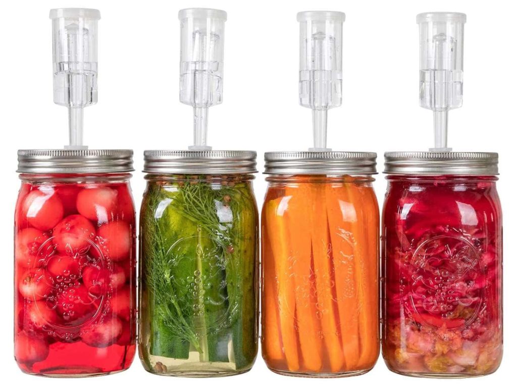 Fermentation Kit for Wide Mouth Jars - 4 Airlocks, 4 Silicone Grommets, 4 Stainless Steel Wide mouth Mason Jar Fermenting Lids with Silicone Rings (4 Set, Jars Not Included)