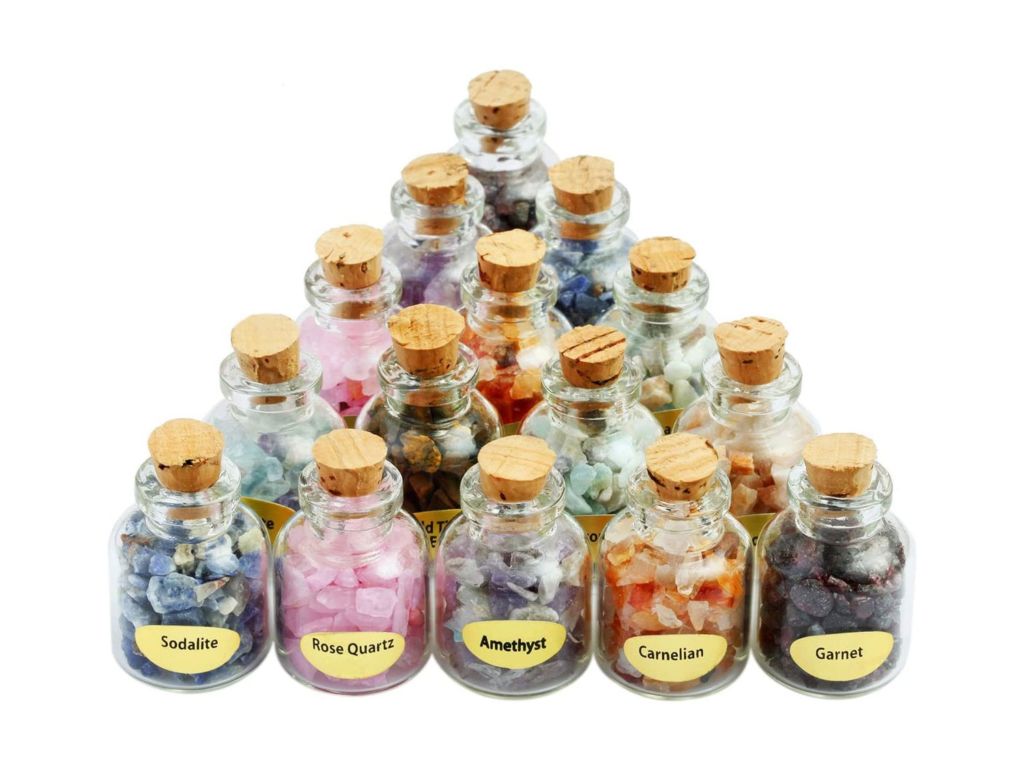 SUNYIK 9 Mini Gemstone Bottles Chip Crystal Healing Tumbled Gem Reiki Wicca Stones Set