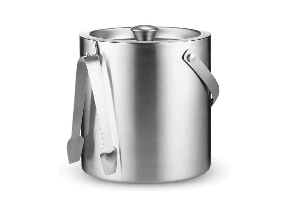 Double-Wall Stainless Steel Insulated Ice Bucket With Lid and Ice Tong [3 Liter] Included Strainer Keeps Ice Cold & Dry, Comfortable Carry Handle, Great for Home Bar, Chilling Beer, Champagne and Wine