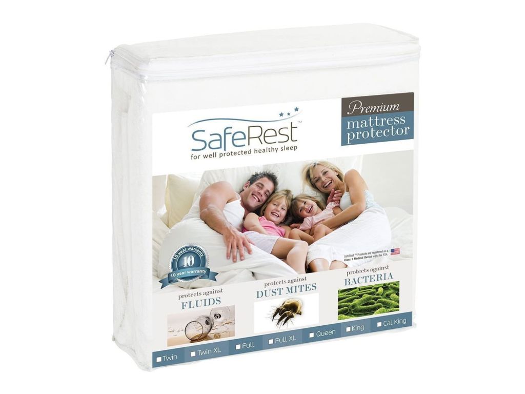 SafeRest Premium Vinyl-Free Hypoallergenic Waterproof Mattress Protector