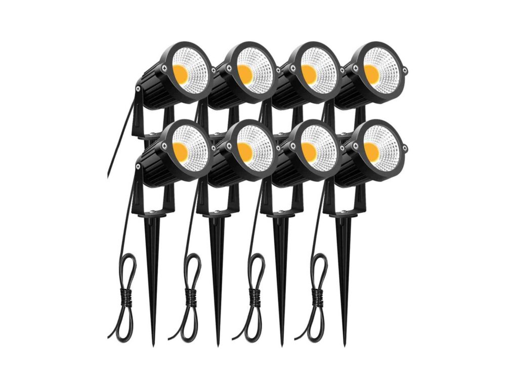 ZUCKEO 5W LED Landscape Lights 12V 24V Garden Lights Waterproof Warm White Walls Trees Flags Outdoor Landscape Spotlights with Stakes (8 Pack)