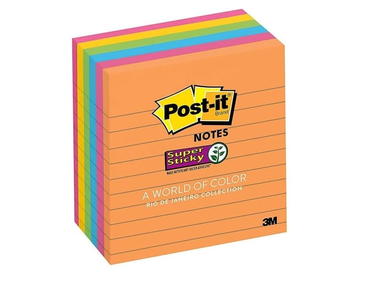 Post-it Super Sticky Notes, 4x4 in, 6 Pads, 2x the Sticking Power, Rio de Janeiro Collection, Bright Colors (Orange, Pink, Blue, Green), Recyclable (675-6SSUC)