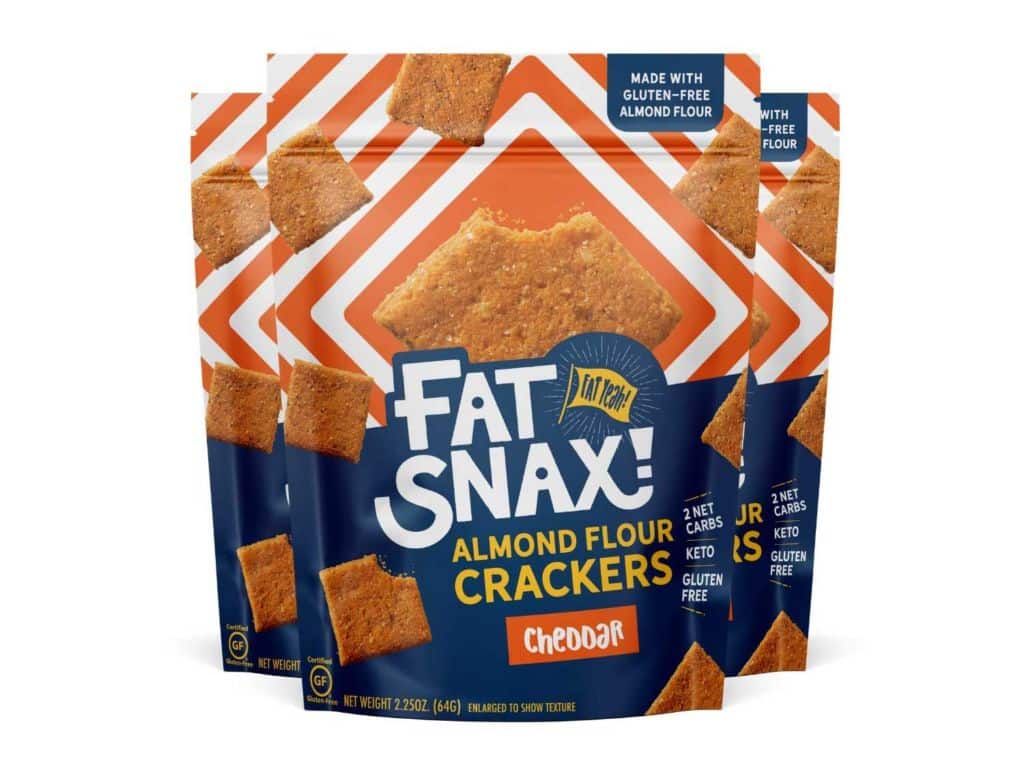Fat Snax Almond Flour Crackers - Low-Carb and Gluten-Free Keto Crackers with 11g of Fats - 2-3 Net Carb* Keto Snacks - (Cheddar, 8-Pack)