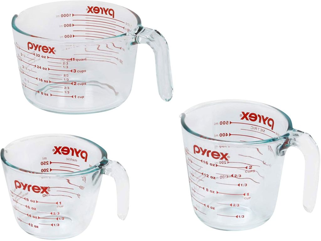 Pyrex Glass Measuring Cup Set (3-Piece, Microwave and Oven Safe), Clear