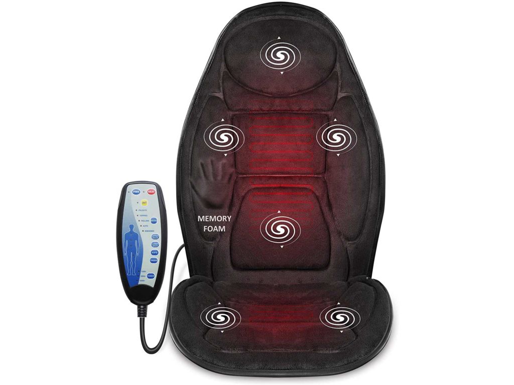 Snailax Memory Foam Massage Seat Cushion - Back Massager with Heat,6 Vibration Massage Nodes & 2 Heat Levels, Massage Chair Pad for Home Office Chair