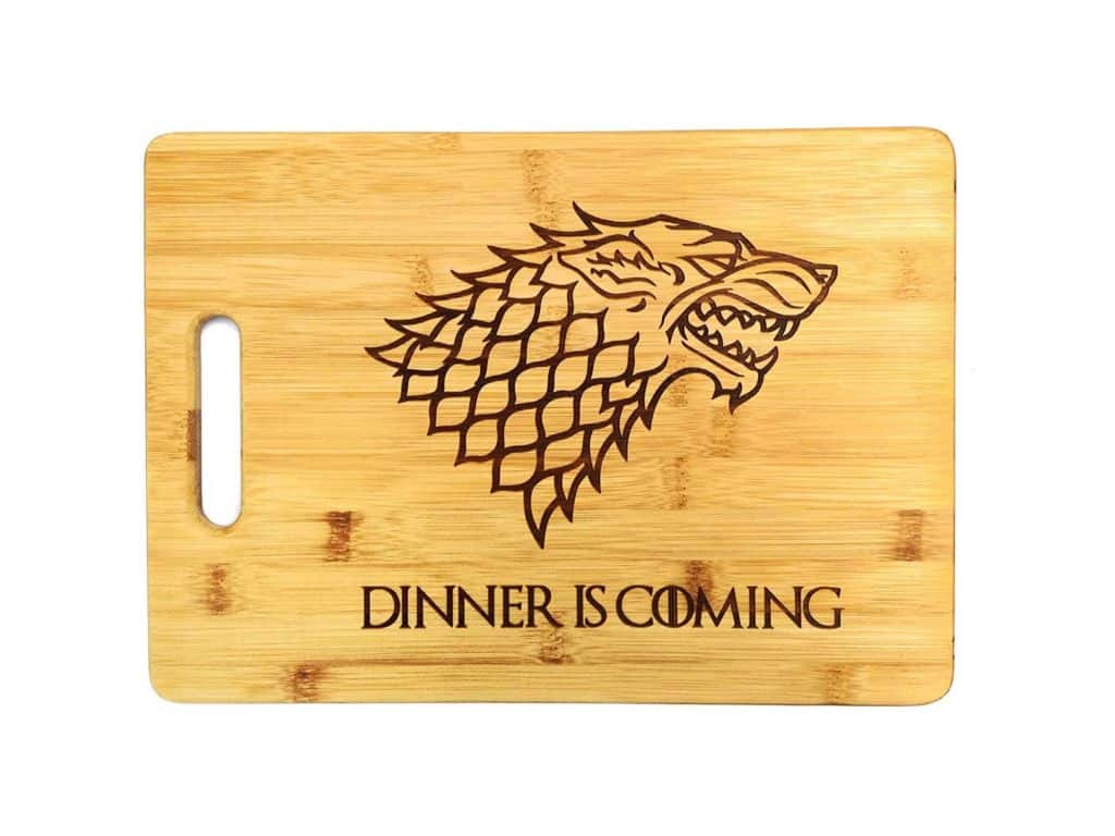 Dinner is Coming Cutting Board, 13 3/4" x 9 3/4", Laser Engraved Bamboo, Funny Gift Item