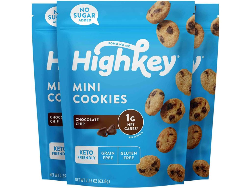 HighKey Keto Snacks Chocolate Cookies Low Carb Food - Gluten Free, Grain Free & No Sugar Added Snack - Healthy Diabetic, Paleo, & Ketogenic Desserts - Sugar Free Sweets - Mini Chocolate Chip Cookies
