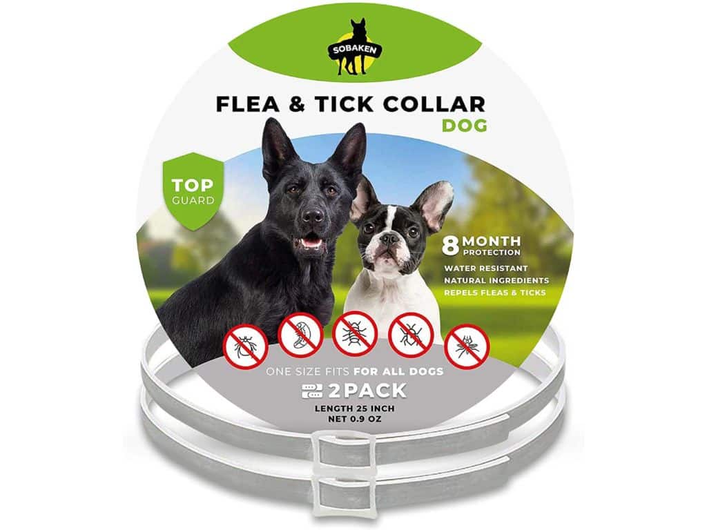 SOBAKEN Flea and Tick Prevention for Dogs, 1 Size Fits All, 25 Inch, Natural and Hypoallergenic Collar, 8 Month Protection, 2 Pack