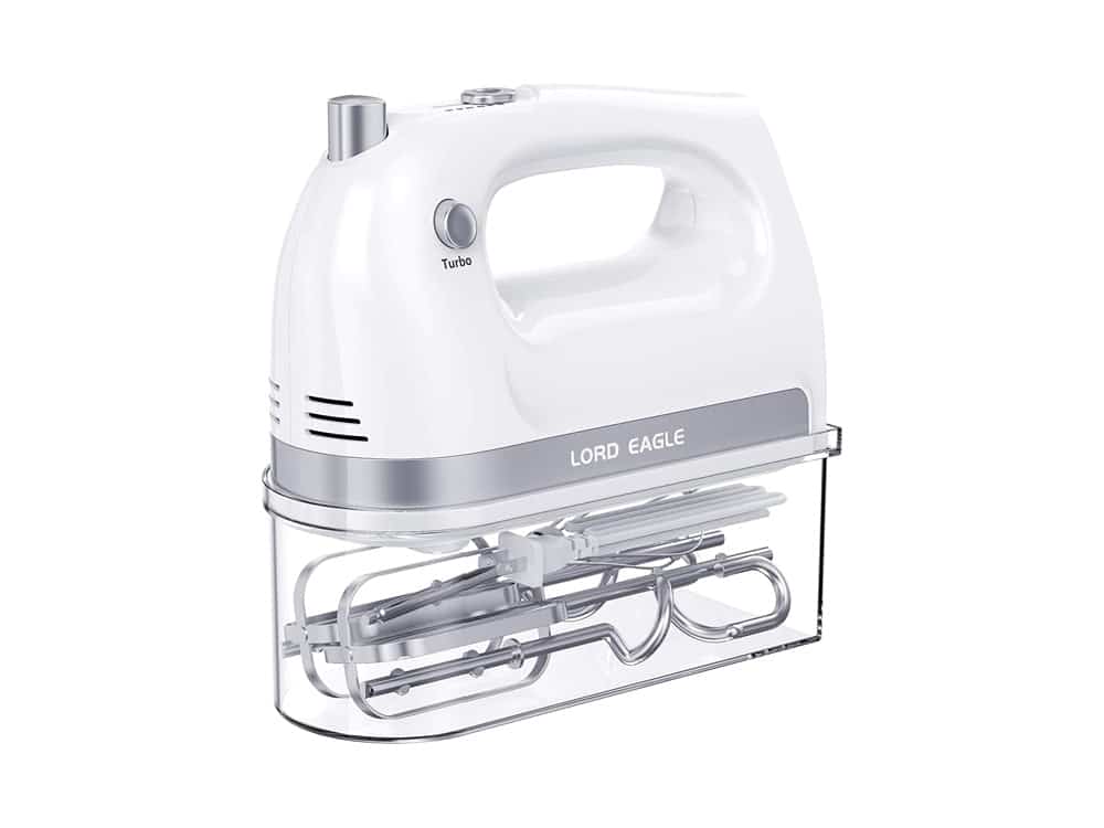Lord Eagle Hand Mixer Electric, 400W Power handheld Mixer for Baking Cake Egg Cream Food Beater, Turbo Boost/Self-Control Speed + 5 Speed + Eject Button + 5 Stainless Steel Accessories (With Box)