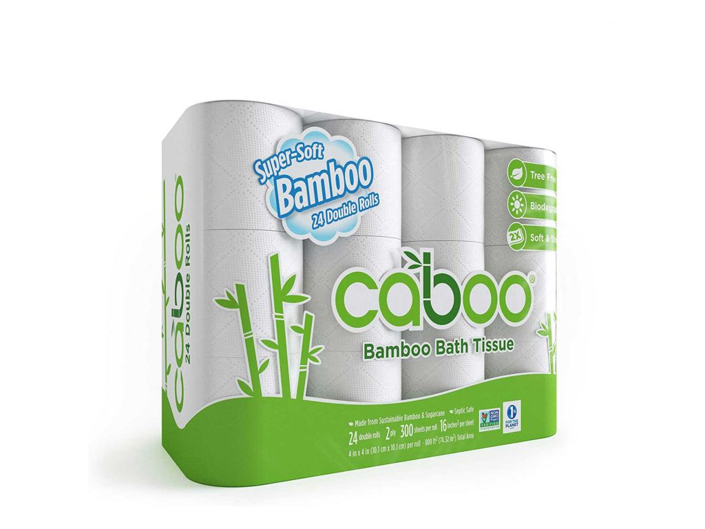 Caboo Tree Free Bamboo Toilet Paper with Septic Safe Biodegradable Bath Tissue, Eco Friendly Soft 2 Ply Sheets - 300 Sheets Per Roll, 24 Double Rolls