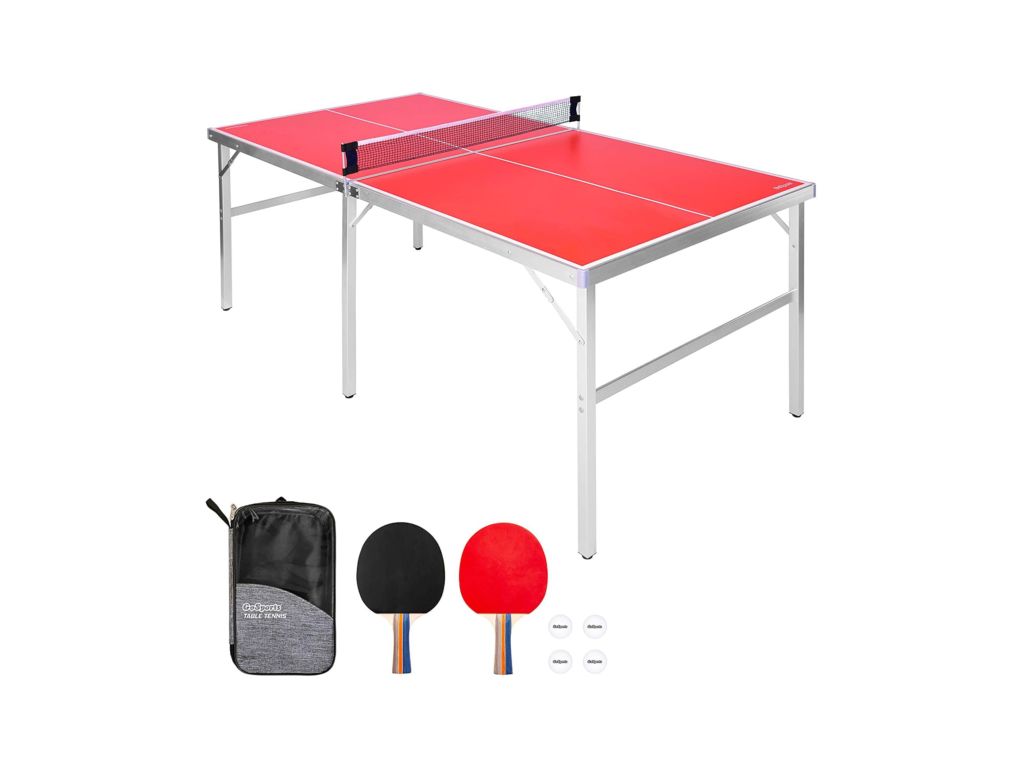 GoSports Mid-Size Table Tennis Game Set - Indoor/Outdoor Portable Table Tennis Game with Net, 2 Table Tennis Paddles and 4 Balls