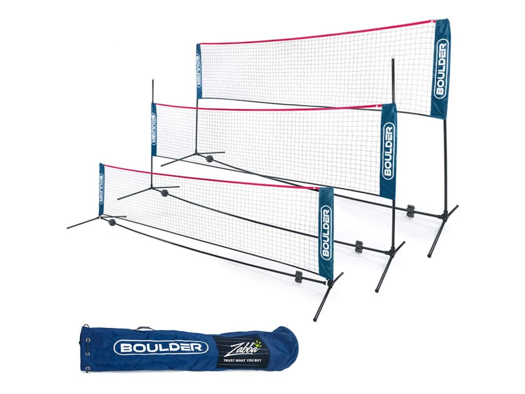 Boulder Portable Badminton Net Set. For Tennis, Soccer, Tennis, Pickleball, Kids Volleyball. Easy Setup Nylon Sports Net with Poles