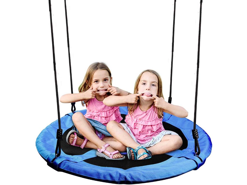 Juegoal Saucer Tree Swing for Kids Adults, 40 Inch Large Rope Swing with Children Swing Platform Bonus Carabiner for Hanging Rope Outdoor, Resistant Waterproof Frame, Blue